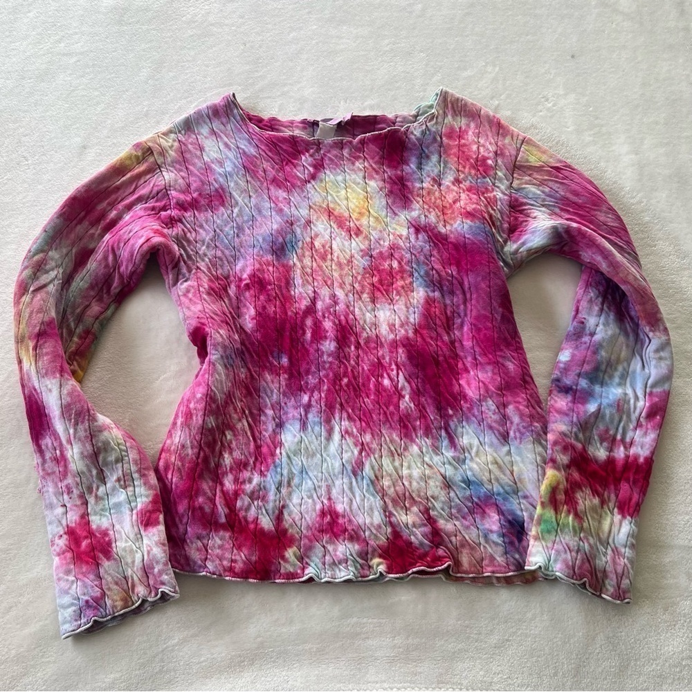 Vintage DKNY Tie Dye Pink Watercolor Long Sleeve Top Size Small - Picture 2 of 6
